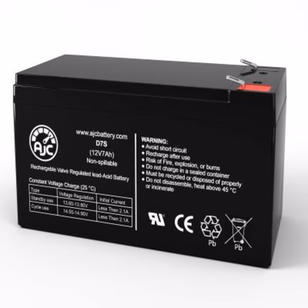 AJC Power Source WP7.5-12 91-190 Sealed Lead Acid Replacement Battery 7Ah, 12V, F1